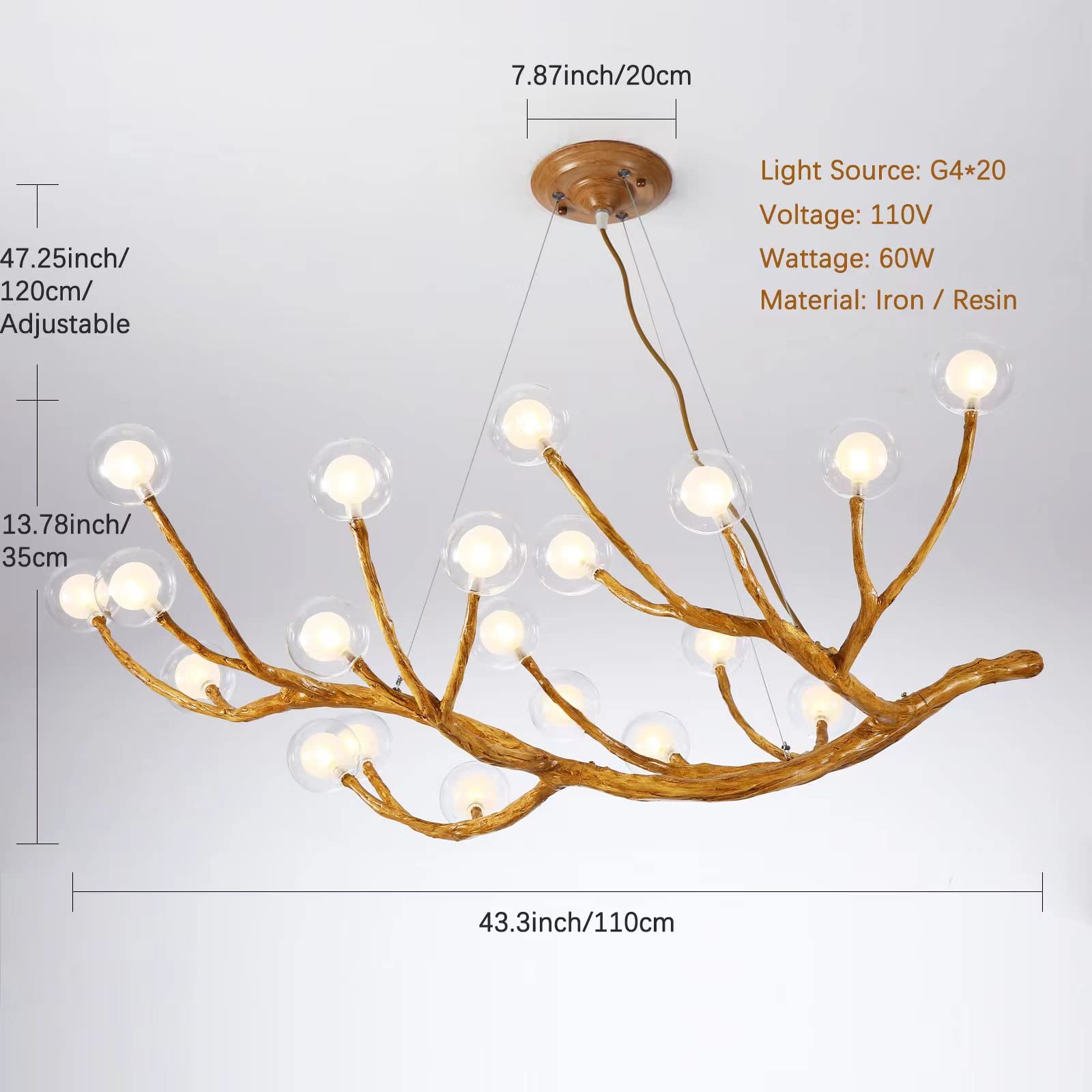 menu HallgeirChamberLightホルゲール チェンバーライト NorDiem 20-Light Farmhouse Tree Branch Chandelier, Rustic Resin